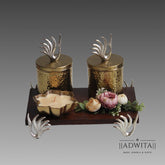 Wooden Swan Hamper Set with Metal Swan Jars Lotus Candle
